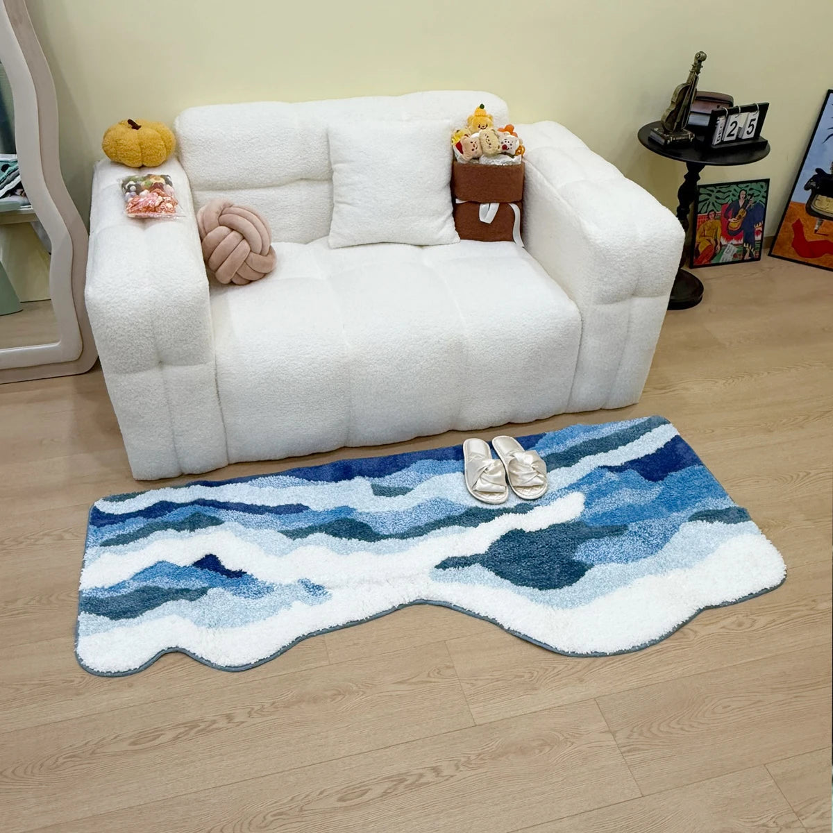 Ocean Wave Coastal Blue Bathroom Bedroom Rug