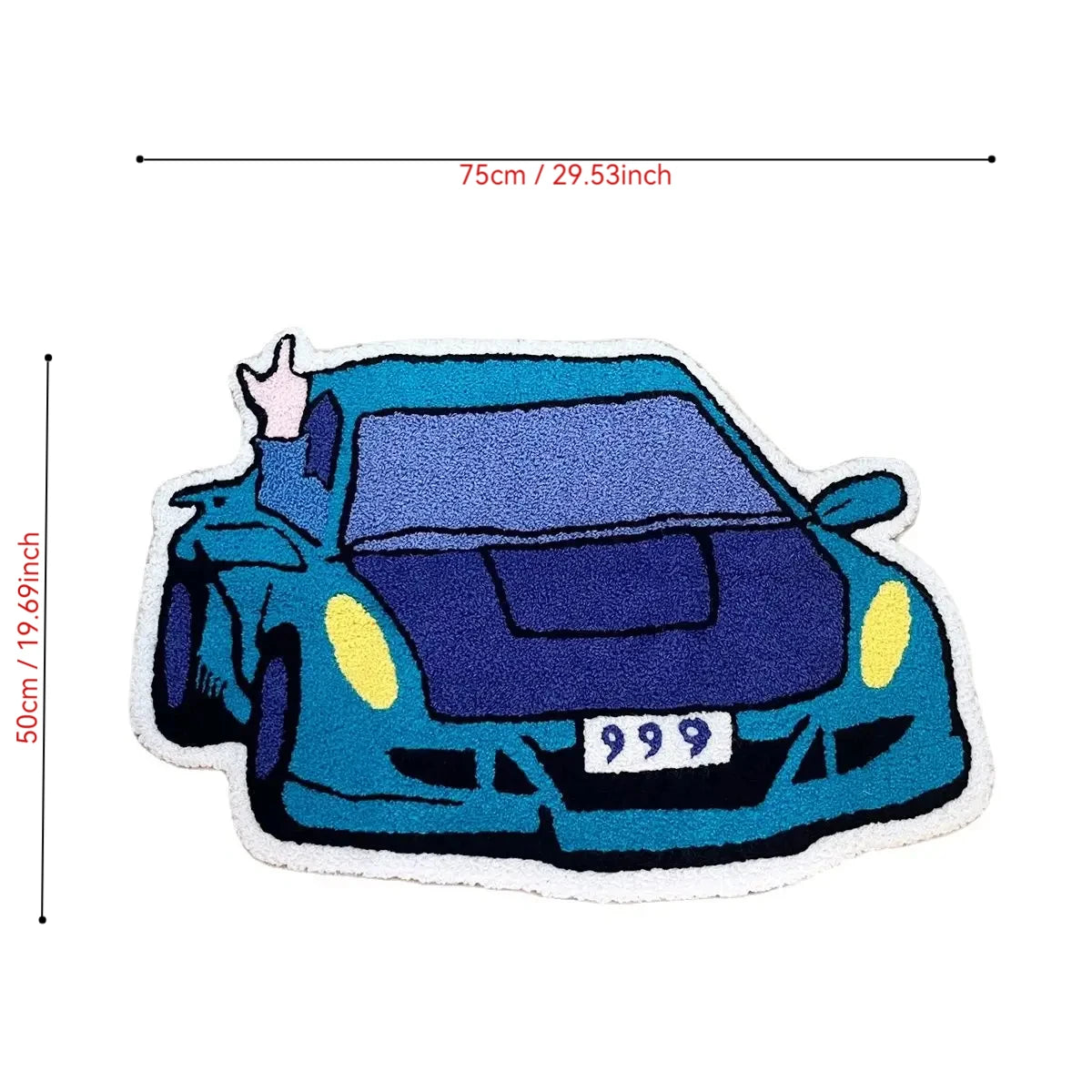 Turquoise & Purple Sports Car Shag Rug – Cool Novelty Racing Car Shaped Floor Mat