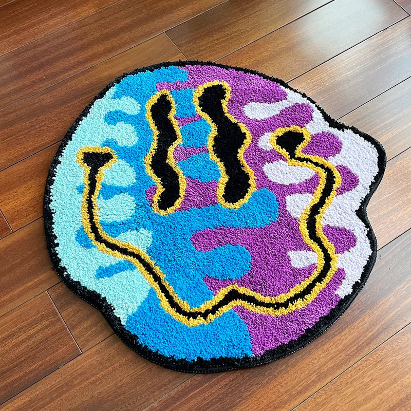 Smiley Avatar Plush Bathroom & Bedroom Rug – Retro Groovy Face Soft Floor Mat