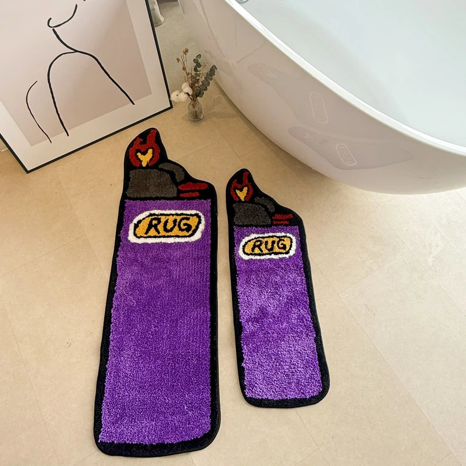 Purple Lighter Novelty Shag Rug – Unique Aesthetic Shaped Bedroom Accent Mat