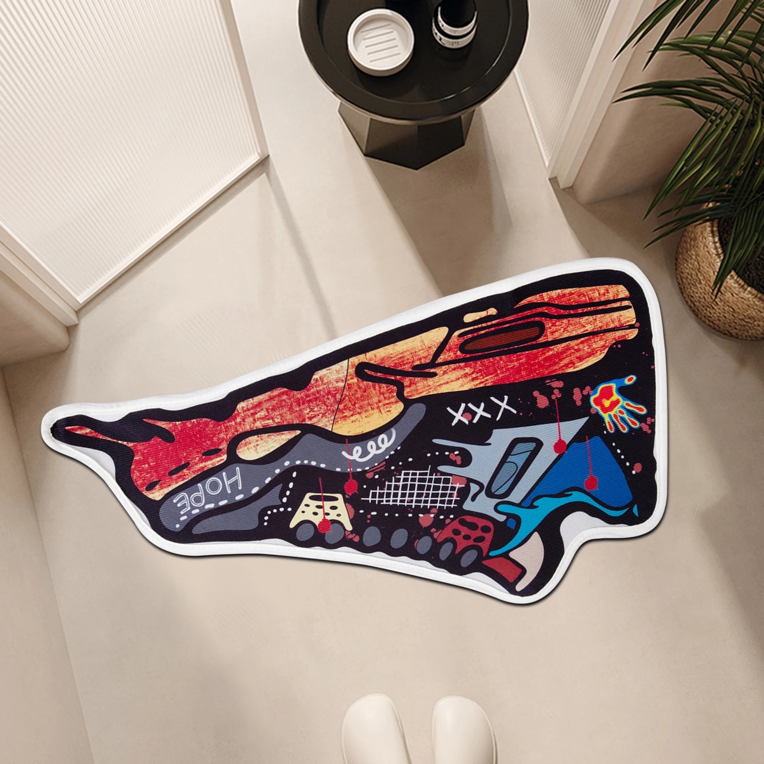 Sneaker Graffiti Non-Slip Entryway Rug – Urban Streetwear-Inspired Floor Mat
