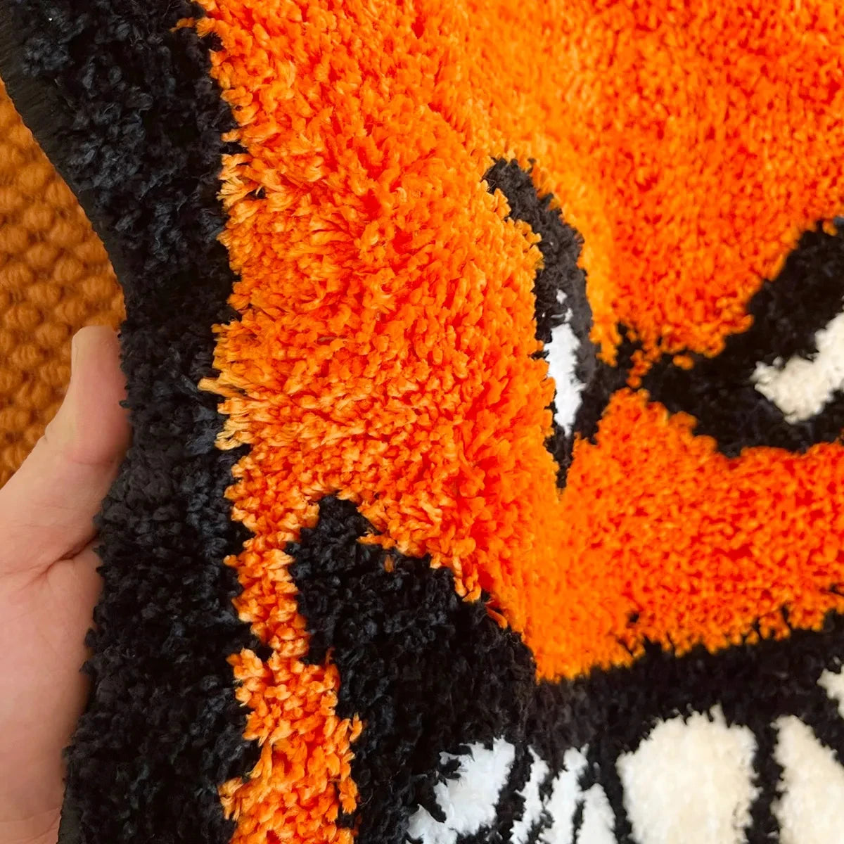 Orange Flame Plush Bedside & Bath Mat – Bold Fire-Shaped Novelty Area Rug