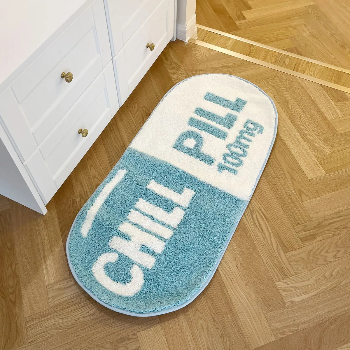 Chill Pill Oval Plush Accent Rug – Quirky Aesthetic Soft Bedroom Mat