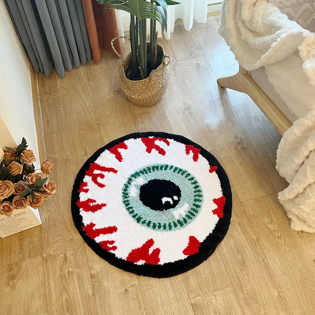 Bursting Eyeball Tufted Rug – Quirky Circular Plush Mat