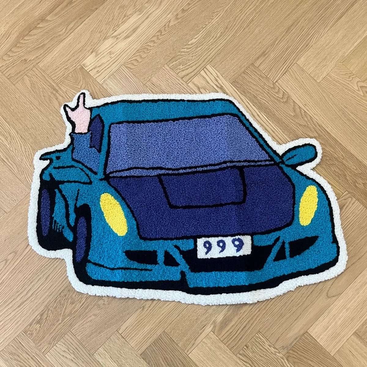 Turquoise & Purple Sports Car Shag Rug – Cool Novelty Racing Car Shaped Floor Mat