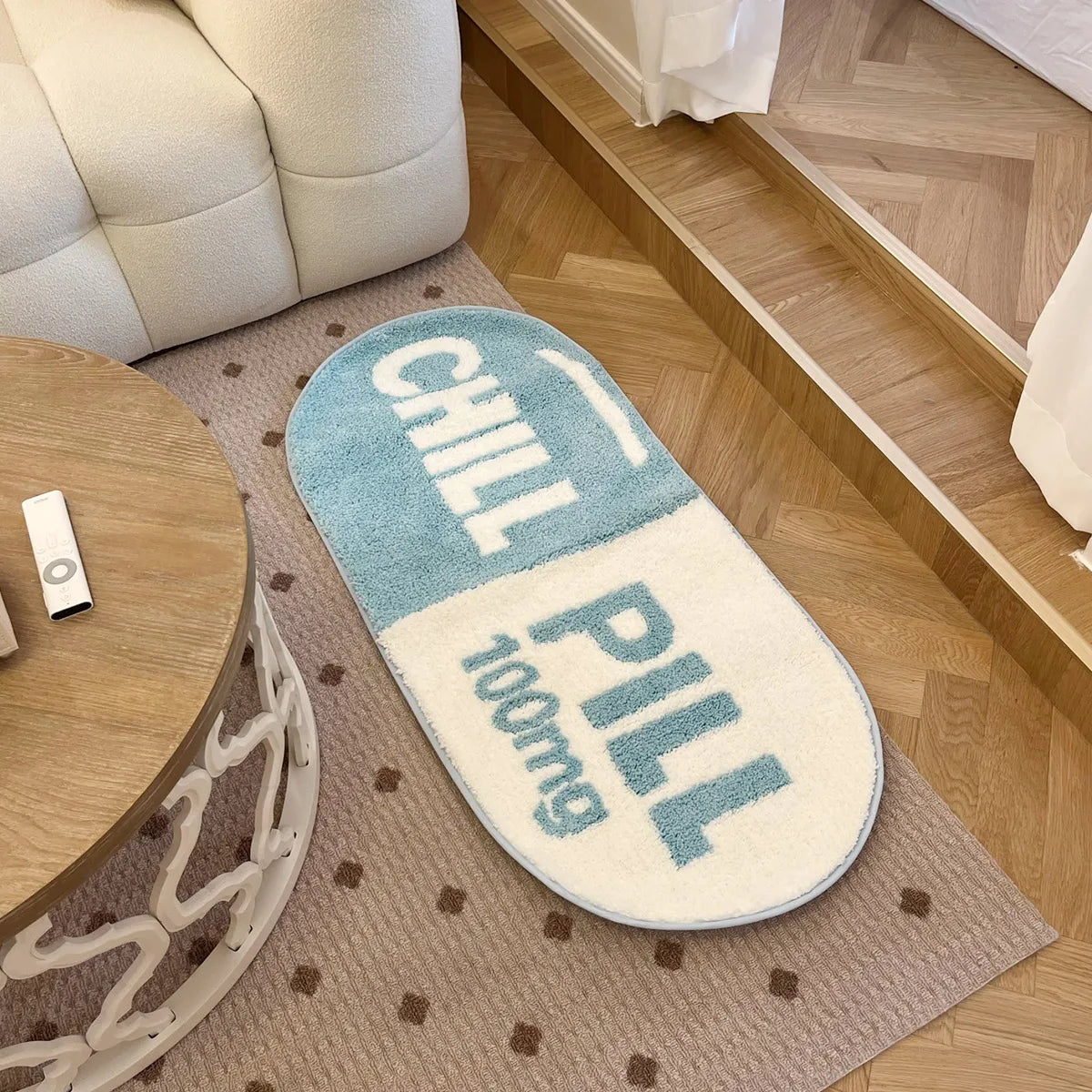 Chill Pill Oval Plush Accent Rug – Quirky Aesthetic Soft Bedroom Mat