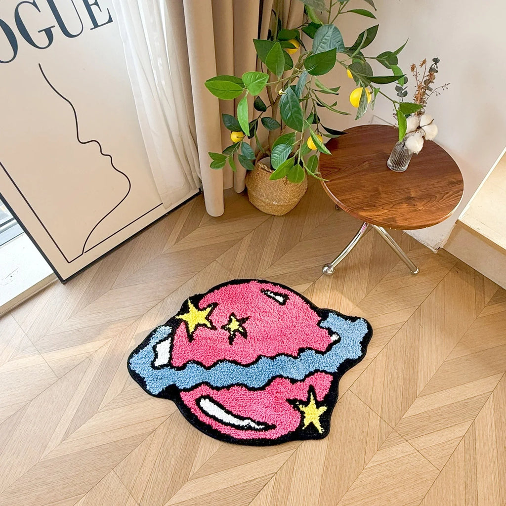 Cartoon Star Shaped Fluffy Accent Rug – Kids & Teens Fun Bedroom Floor Mat
