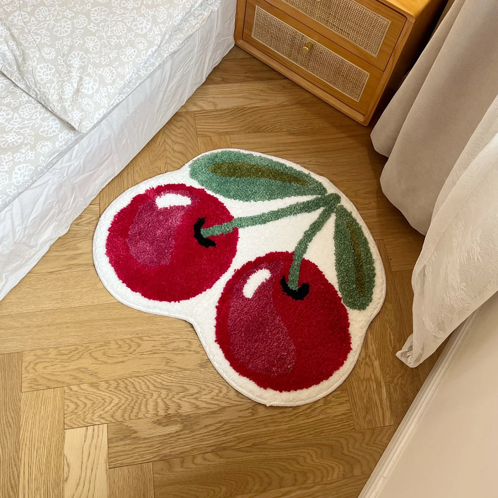 Pink Cherry Blossom Handmade Tufted Rug – Floral Boho Shaped Bedroom Carpet