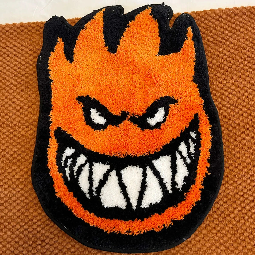 Orange Flame Fire Shaped Y2K Plush Rug