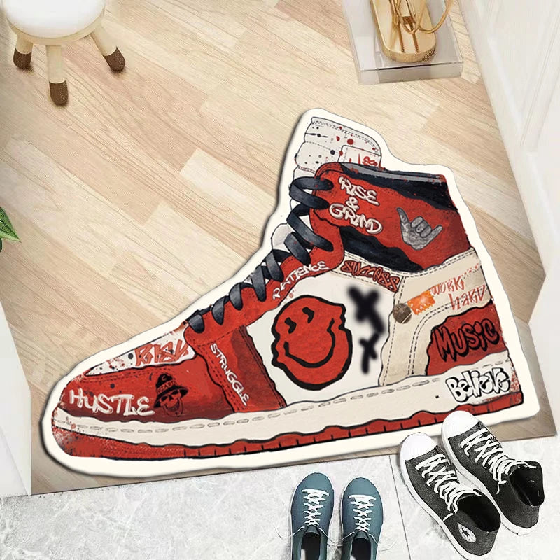 Sneaker Shaped Flannel Area Rug – Streetwear-Inspired Living Room & Bedroom Mat