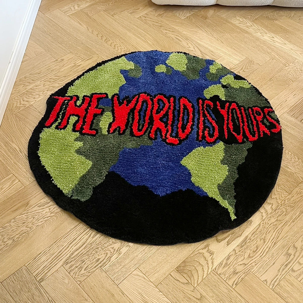 Planet Earth Round Plush Bedroom Rug – Cool Space-Themed Globe Floor Mat