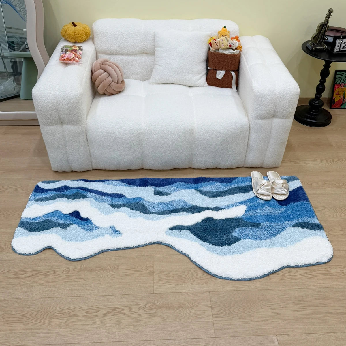 Ocean Wave Plush Bathroom & Bedroom Rug – Coastal Blue Soft Non-Slip Floor Mat