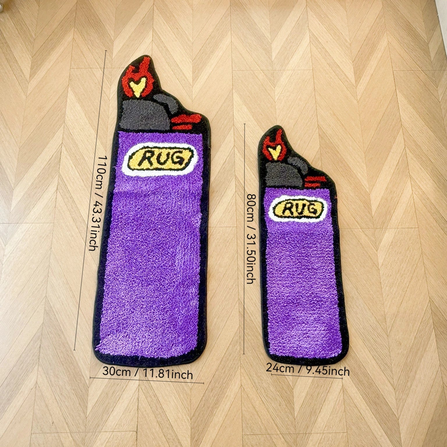 Purple Lighter Novelty Shag Rug – Unique Aesthetic Shaped Bedroom Accent Mat