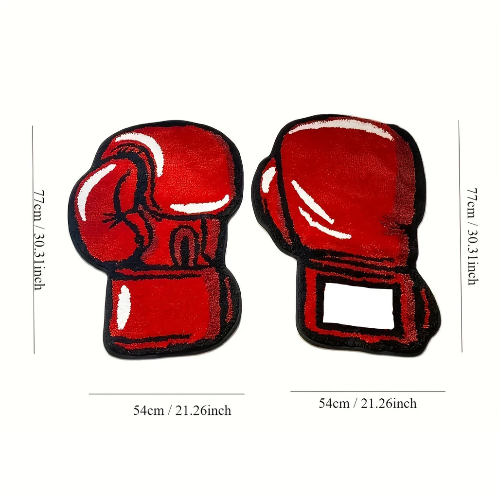 Boxing Gloves Fluffy Tufted Accent Rug – Sports-Themed Shaped Bedroom Floor Mat