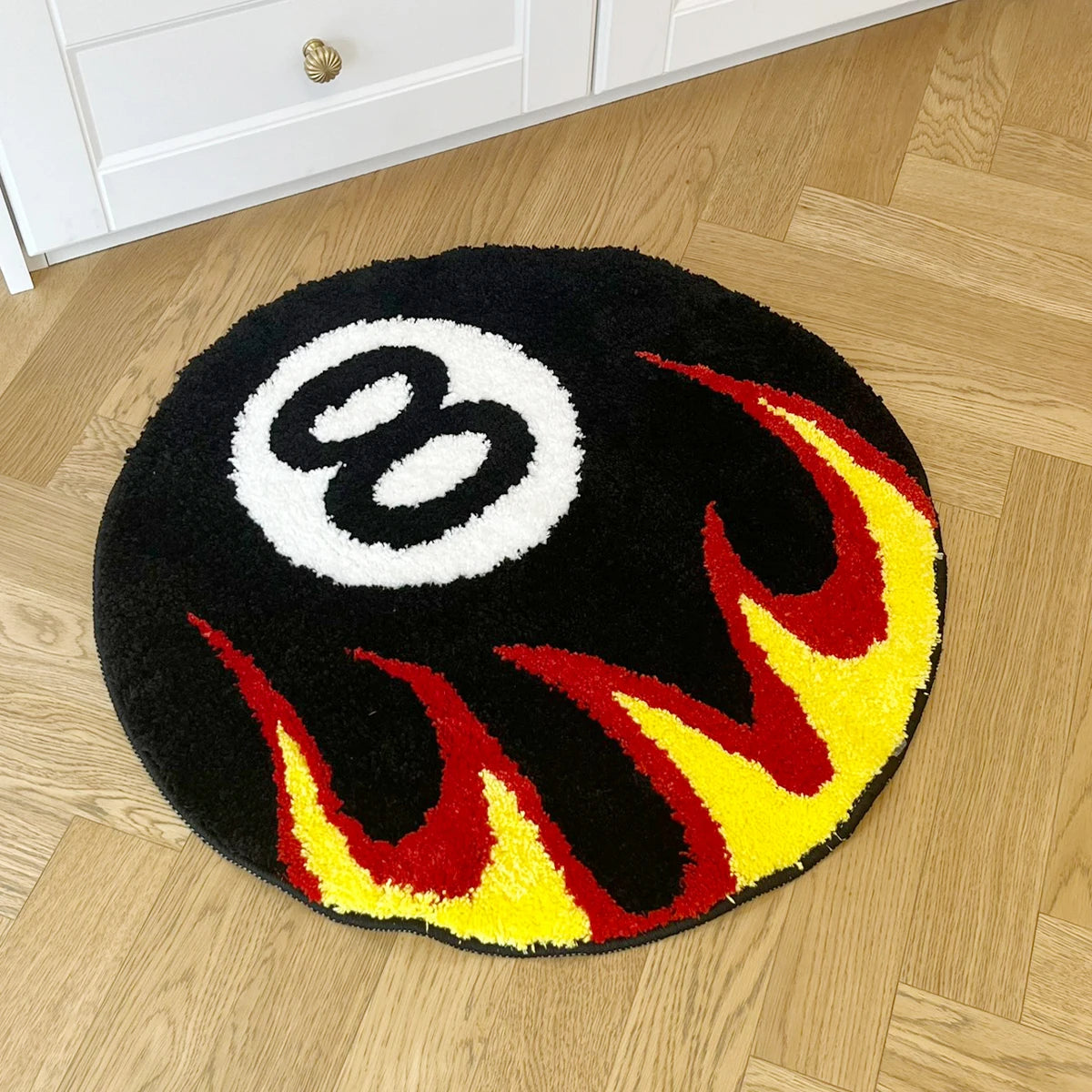 Flaming 8-Ball Billiards Tufted Rug – Cool Bedroom & Game Room Mat